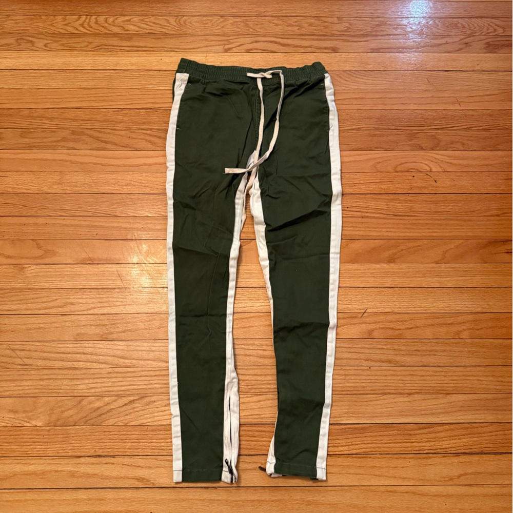 Green Sweatpants with White Trim